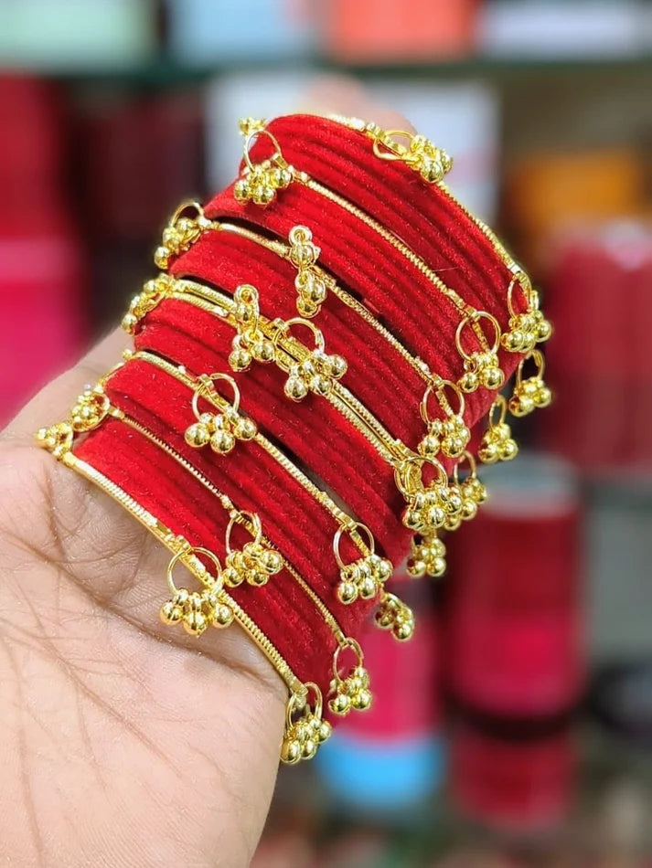 Luxury Velvet Bangles Set with Golden l Kashmiri Kara